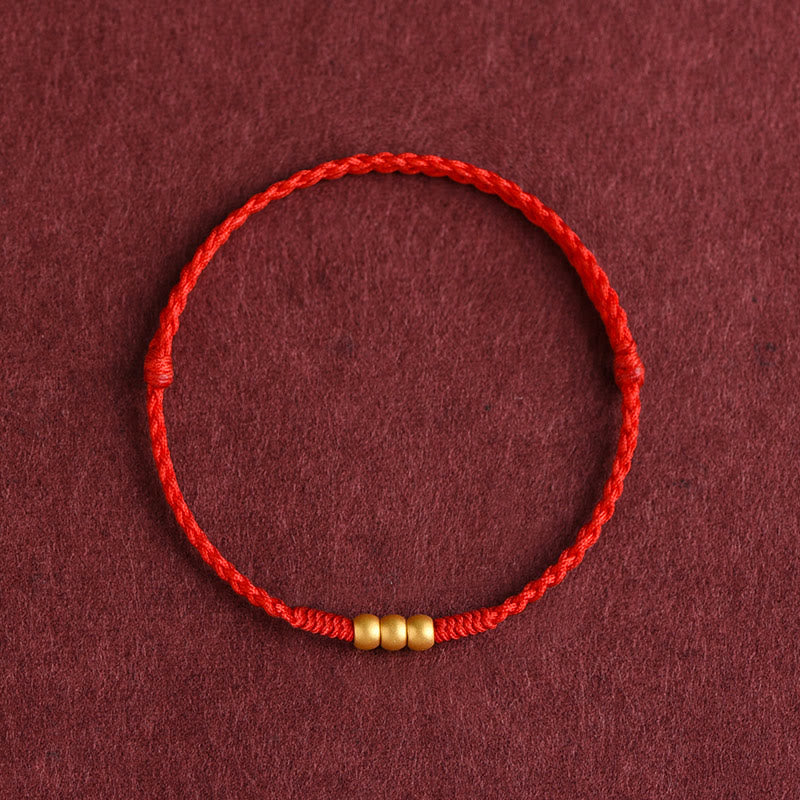 Wear FengShui 999 Gold Mini Three Beads Design Handmade Luck Rope Bracelet Anklet