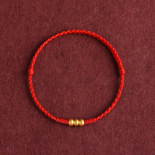 Wear FengShui 999 Gold Mini Three Beads Design Handmade Luck Rope Bracelet Anklet