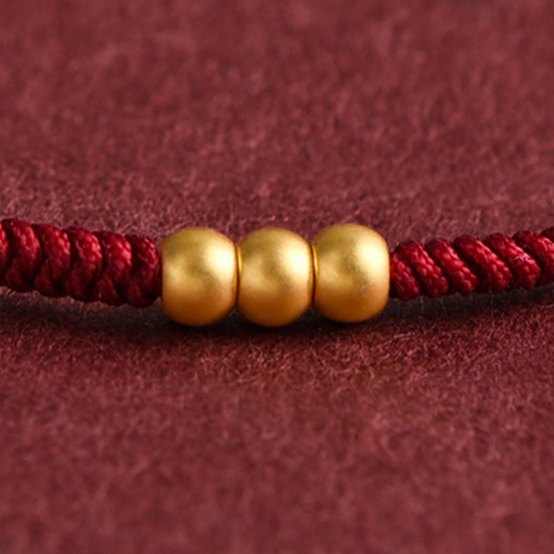 Wear FengShui 999 Gold Mini Three Beads Design Handmade Luck Rope Bracelet Anklet
