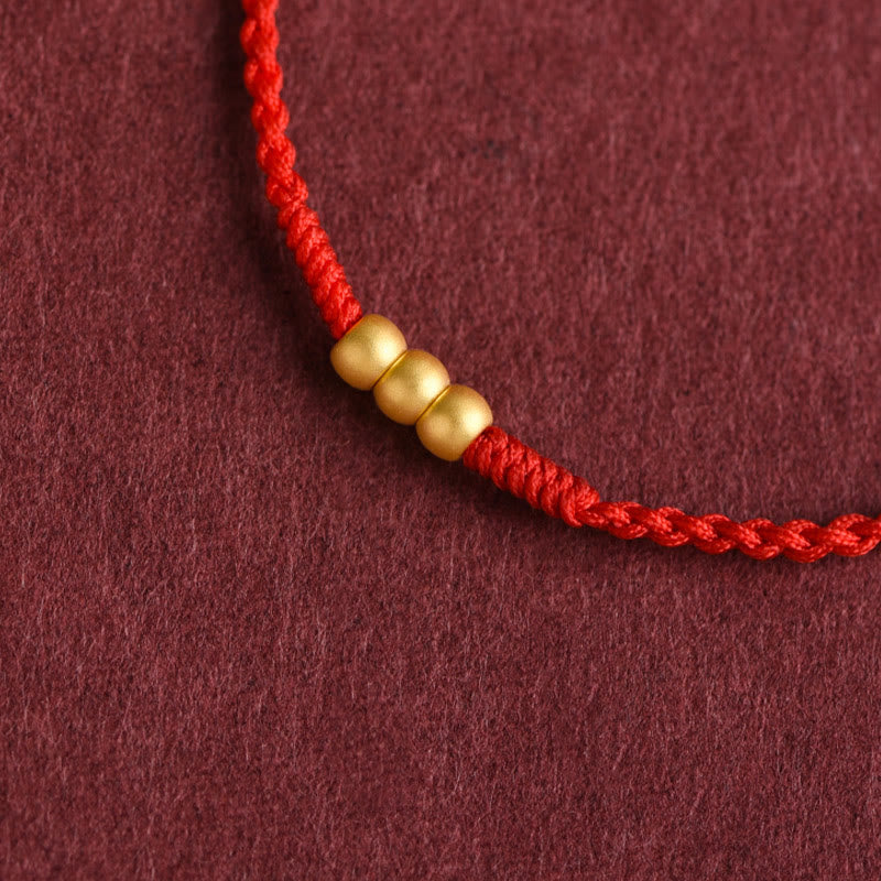 Wear FengShui 999 Gold Mini Three Beads Design Handmade Luck Rope Bracelet Anklet
