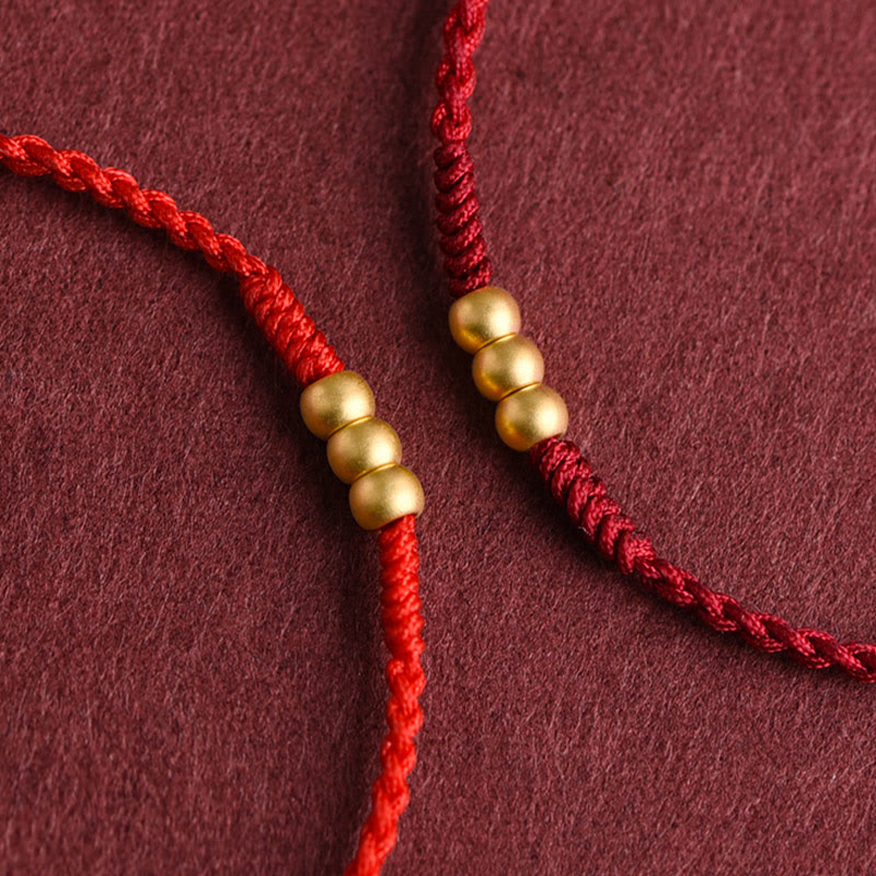 Wear FengShui 999 Gold Mini Three Beads Design Handmade Luck Rope Bracelet Anklet