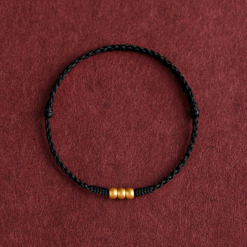 Wear FengShui 999 Gold Mini Three Beads Design Handmade Luck Rope Bracelet Anklet