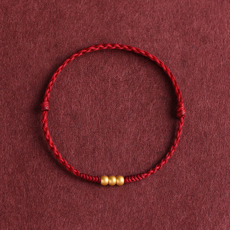 Wear FengShui 999 Gold Mini Three Beads Design Handmade Luck Rope Bracelet Anklet