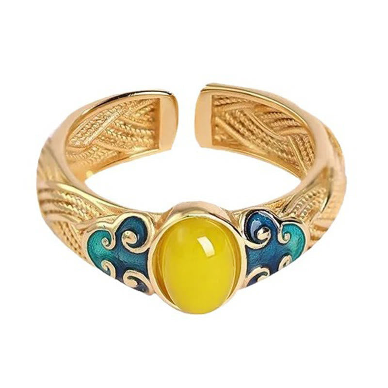 Wear FengShui Amber Copper Auspicious Clouds Focus Adjustable Ring