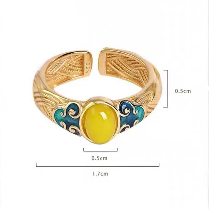 Wear FengShui Amber Copper Auspicious Clouds Focus Adjustable Ring