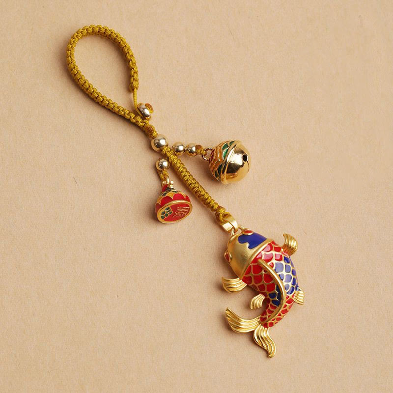 Wear FengShui Colorful Koi Fish Hollow Bell Wealth Luck Key Chain