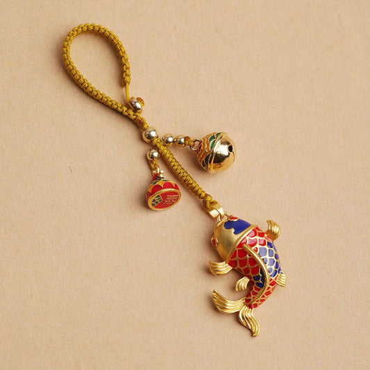 Wear FengShui Colorful Koi Fish Hollow Bell Wealth Luck Key Chain