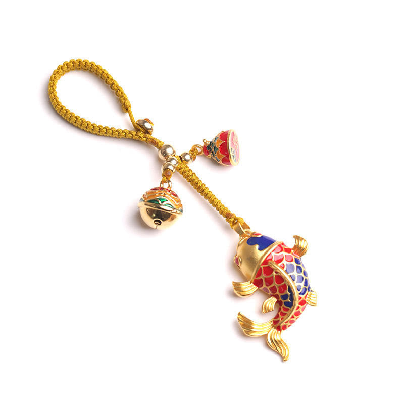 Wear FengShui Colorful Koi Fish Hollow Bell Wealth Luck Key Chain