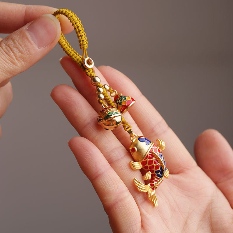 Wear FengShui Colorful Koi Fish Hollow Bell Wealth Luck Key Chain