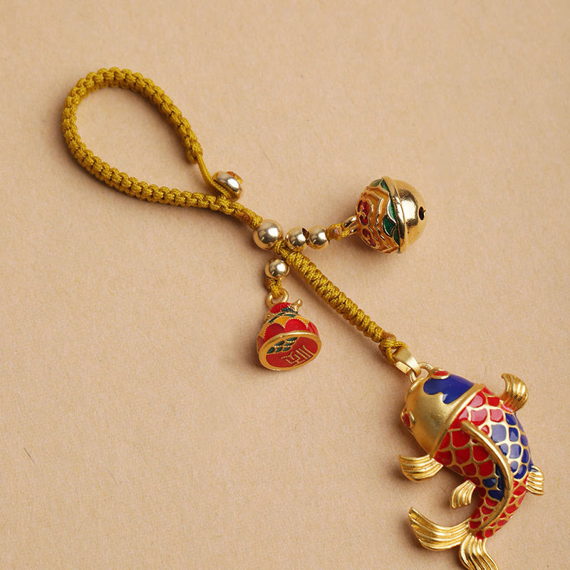 Wear FengShui Colorful Koi Fish Hollow Bell Wealth Luck Key Chain