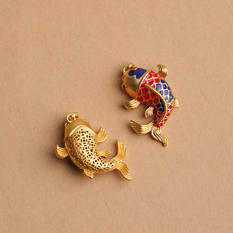 Wear FengShui Colorful Koi Fish Hollow Bell Wealth Luck Key Chain