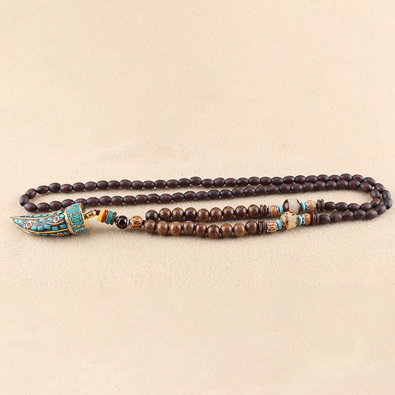 Wear FengShui Tibet Wenge Wood Om Mani Padme Hum OM Symbol Mantra Horn Pattern Protection Necklace Pendant