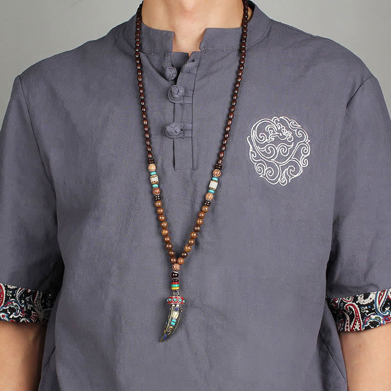 Wear FengShui Tibet Wenge Wood Om Mani Padme Hum OM Symbol Mantra Horn Pattern Protection Necklace Pendant