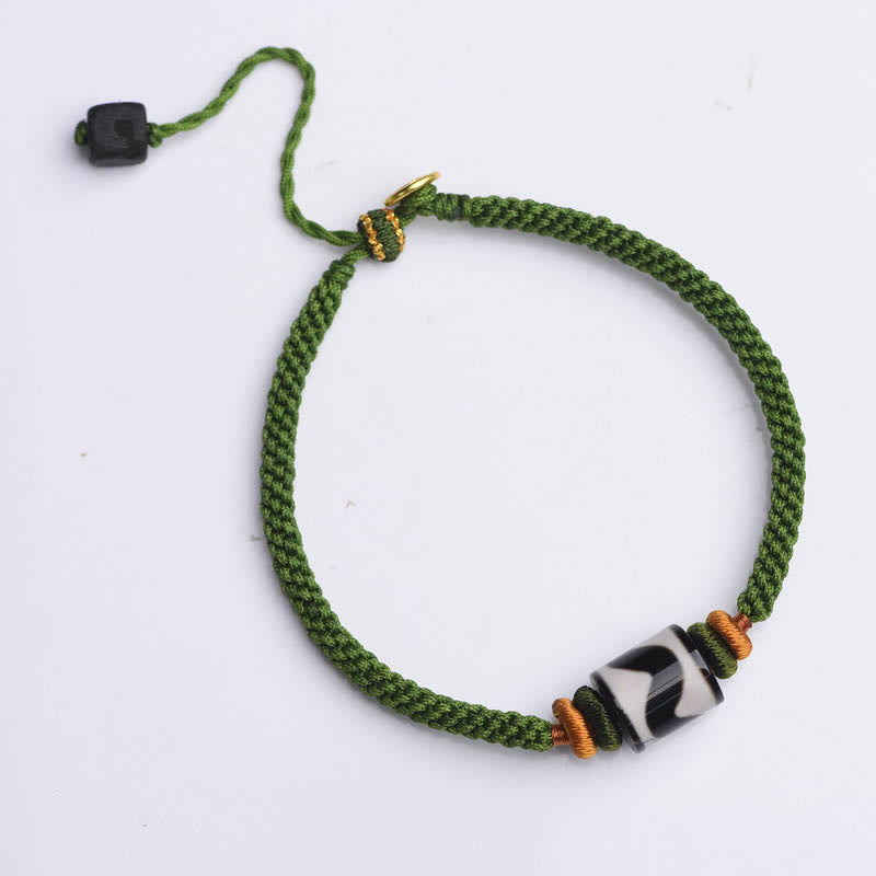 Wear FengShui Handmade Tibetan Dzi Bead Protection Braided Green Rope Bracelet