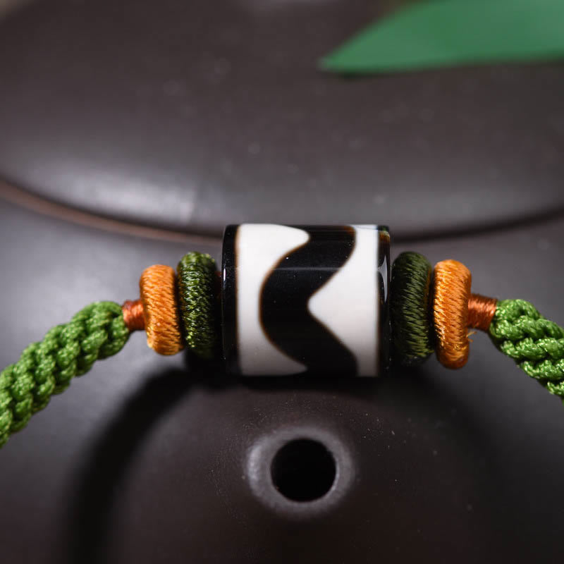 Wear FengShui Handmade Tibetan Dzi Bead Protection Braided Green Rope Bracelet
