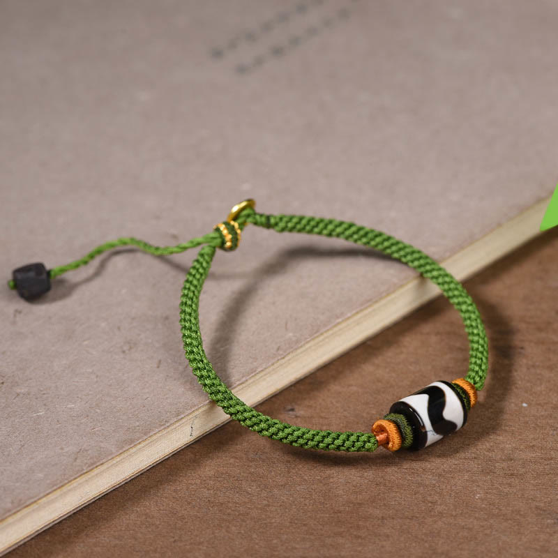 Wear FengShui Handmade Tibetan Dzi Bead Protection Braided Green Rope Bracelet