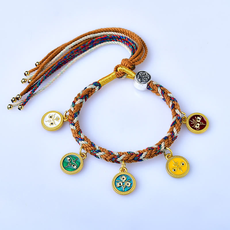 Wear FengShui Handmade Tibetan Multicolored Rope Five God Of Wealth Luck Bracelet