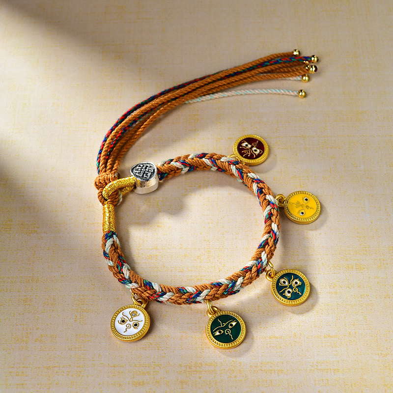 Wear FengShui Handmade Tibetan Multicolored Rope Five God Of Wealth Luck Bracelet