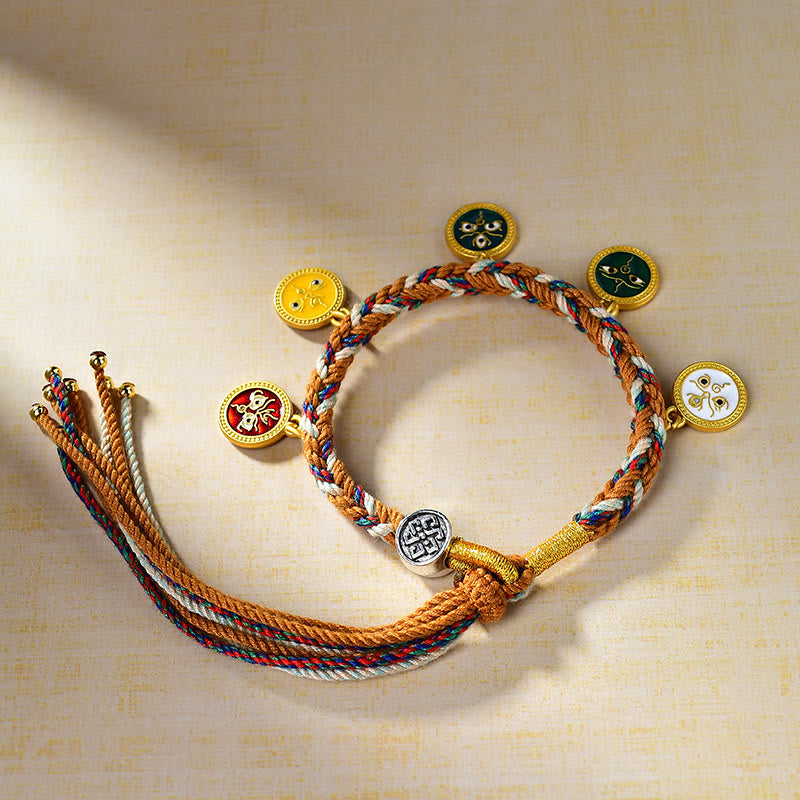 Wear FengShui Handmade Tibetan Multicolored Rope Five God Of Wealth Luck Bracelet