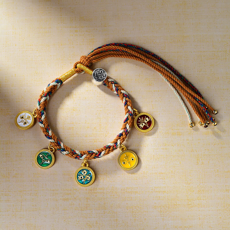 Wear FengShui Handmade Tibetan Multicolored Rope Five God Of Wealth Luck Bracelet