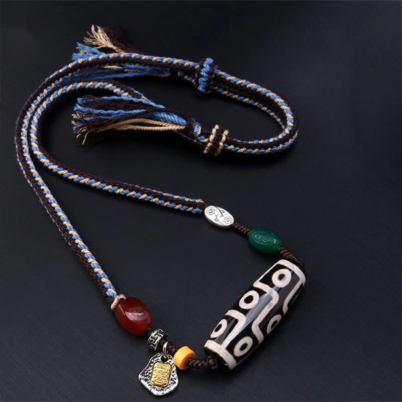 Wear FengShui Tibetan Nine-eye Dzi Bead Protection Braided Rope Necklace Pendant