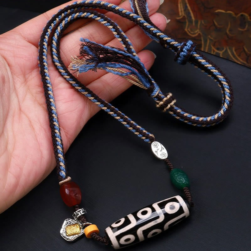 Wear FengShui Tibetan Nine-eye Dzi Bead Protection Braided Rope Necklace Pendant