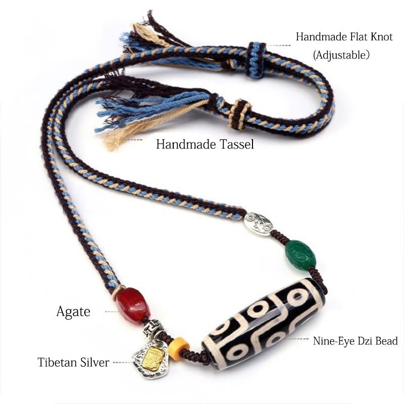 Wear FengShui Tibetan Nine-eye Dzi Bead Protection Braided Rope Necklace Pendant