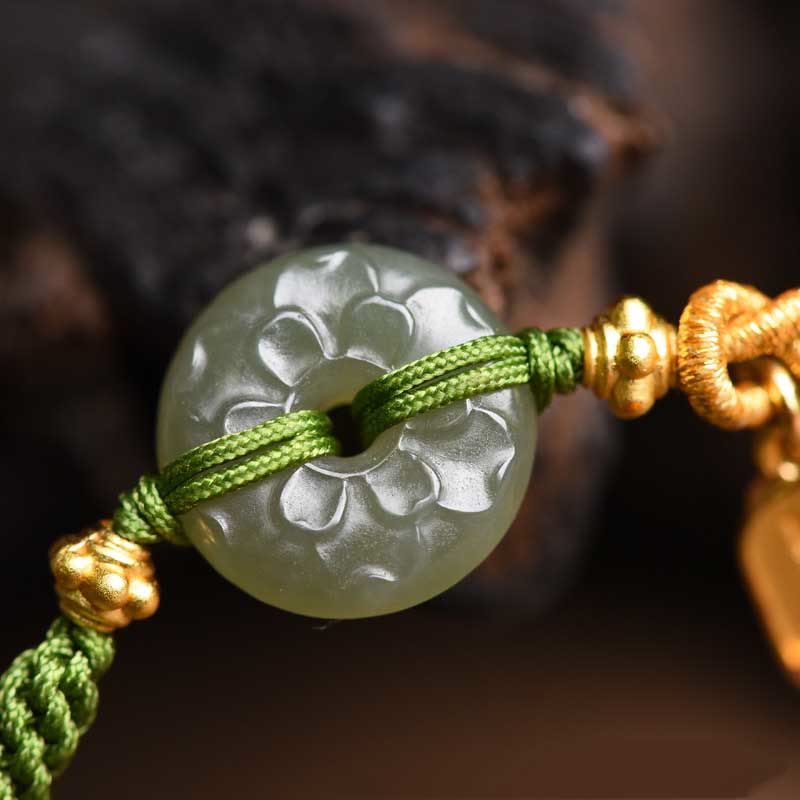 Wear FengShui Green Jade Peace Buckle Green Rope Bracelet