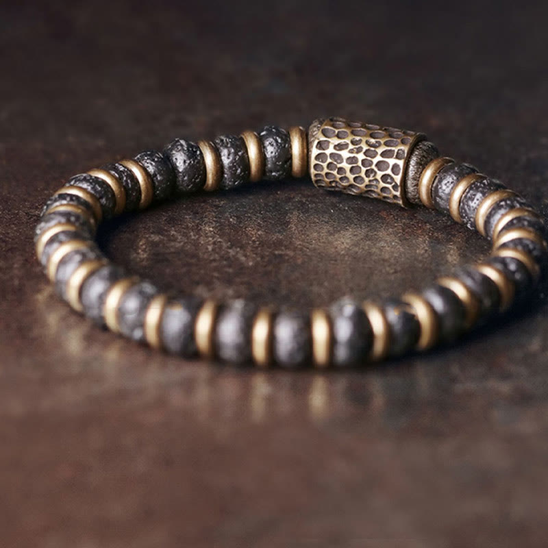 Wear FengShui Vintage Lava Rock Beads Calm Copper Bracelet