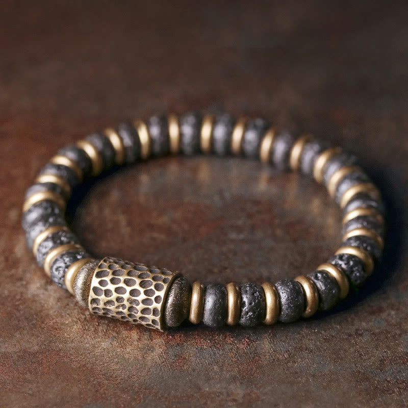 Wear FengShui Vintage Lava Rock Beads Calm Copper Bracelet