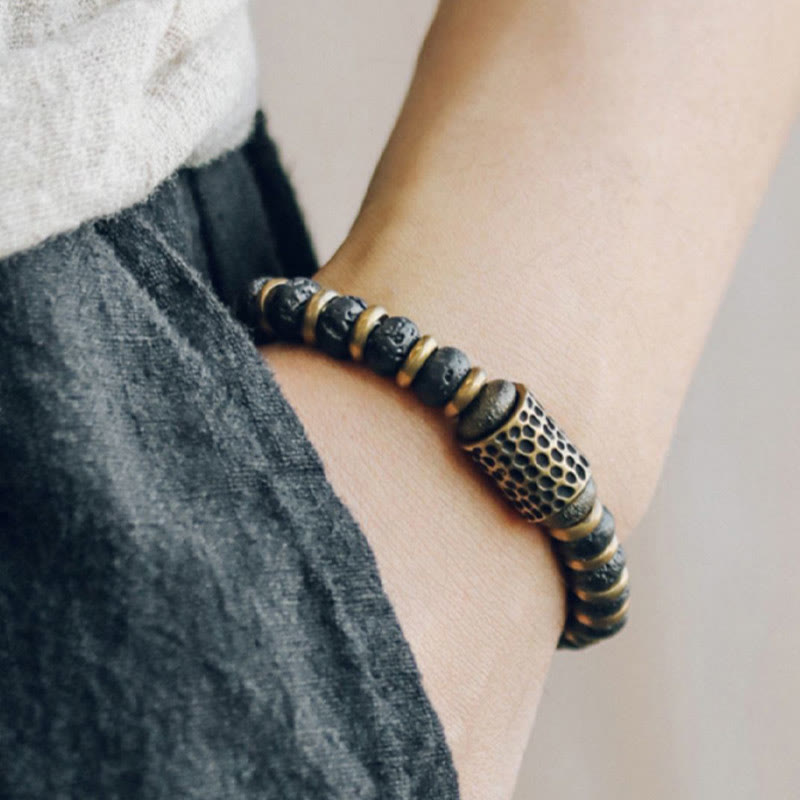 Wear FengShui Vintage Lava Rock Beads Calm Copper Bracelet