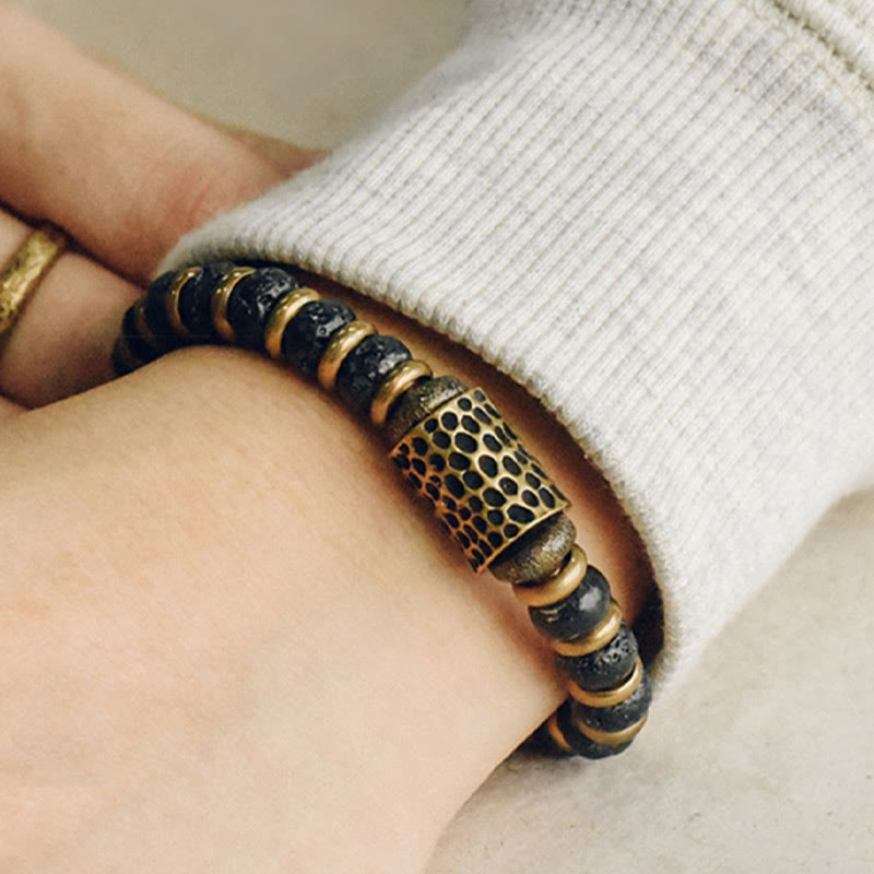 Wear FengShui Vintage Lava Rock Beads Calm Copper Bracelet