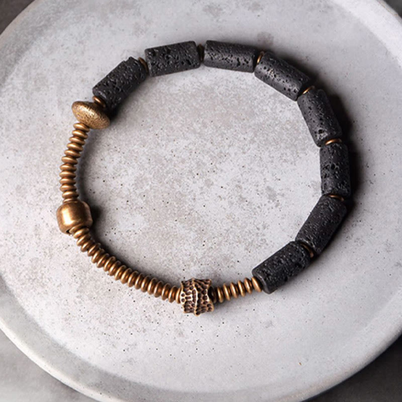 Wear FengShui Luck Wealth Black Lava Rock Beads Copper Bracelet