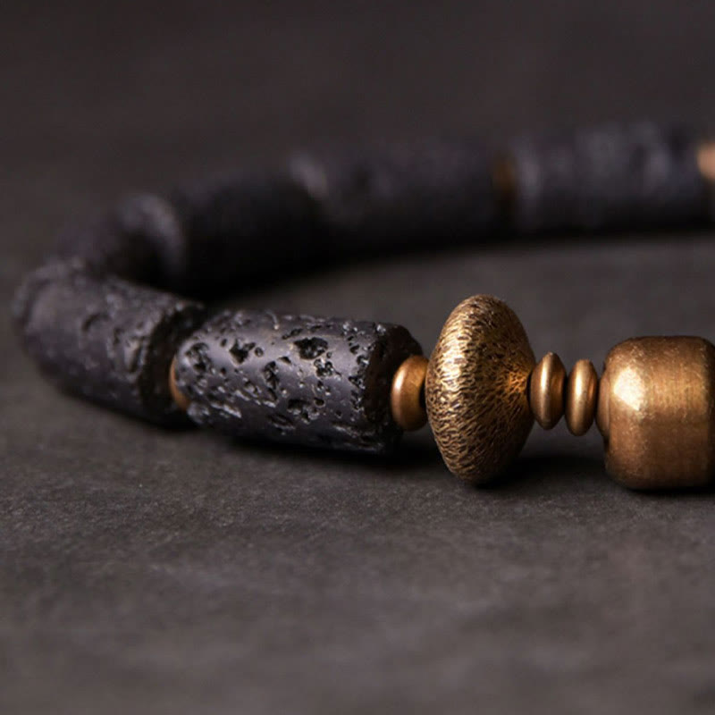 Wear FengShui Luck Wealth Black Lava Rock Beads Copper Bracelet