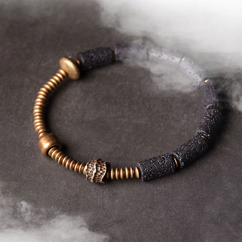 Wear FengShui Luck Wealth Black Lava Rock Beads Copper Bracelet