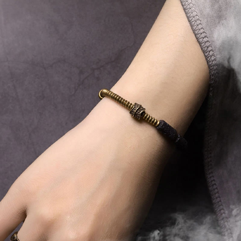 Wear FengShui Luck Wealth Black Lava Rock Beads Copper Bracelet