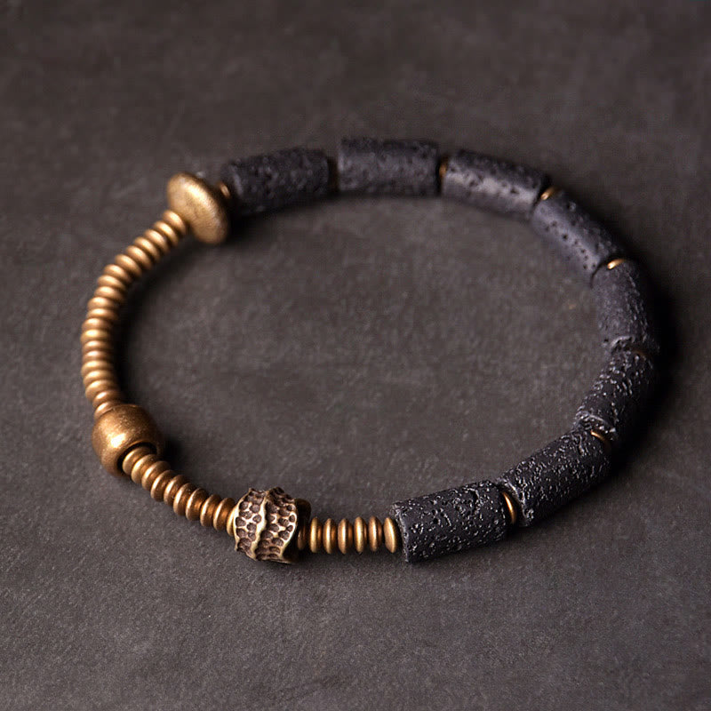 Wear FengShui Luck Wealth Black Lava Rock Beads Copper Bracelet