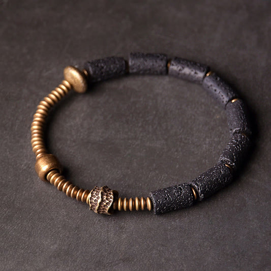 Wear FengShui Luck Wealth Black Lava Rock Beads Copper Bracelet