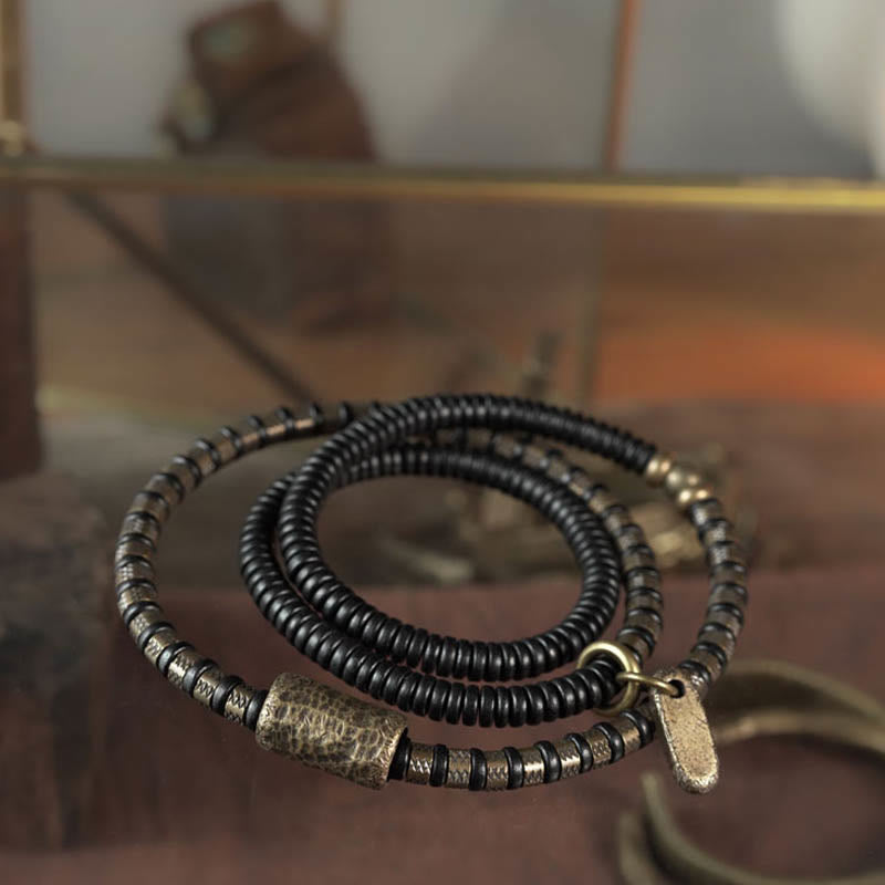 Wear FengShui Healing Tibetan Ebony Wood Beads Copper Multilayered Bracelet