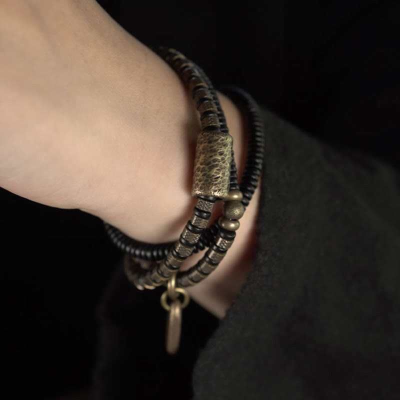 Wear FengShui Healing Tibetan Ebony Wood Beads Copper Multilayered Bracelet