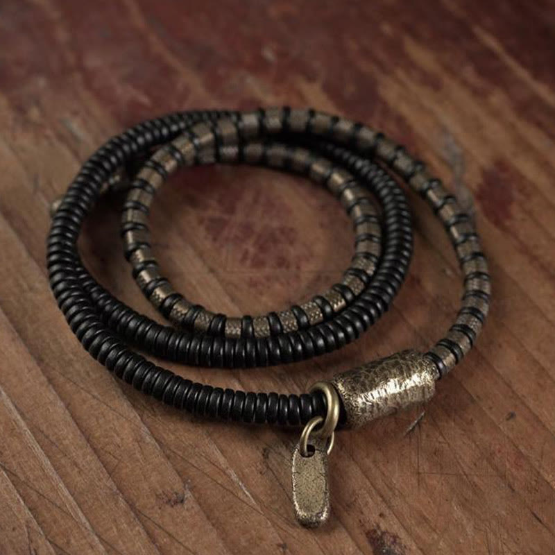 Wear FengShui Healing Tibetan Ebony Wood Beads Copper Multilayered Bracelet