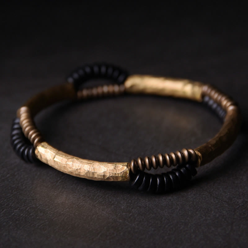 Wear FengShui Vintage Ebony Wood Copper Luck Wealth Handmade Bracelet