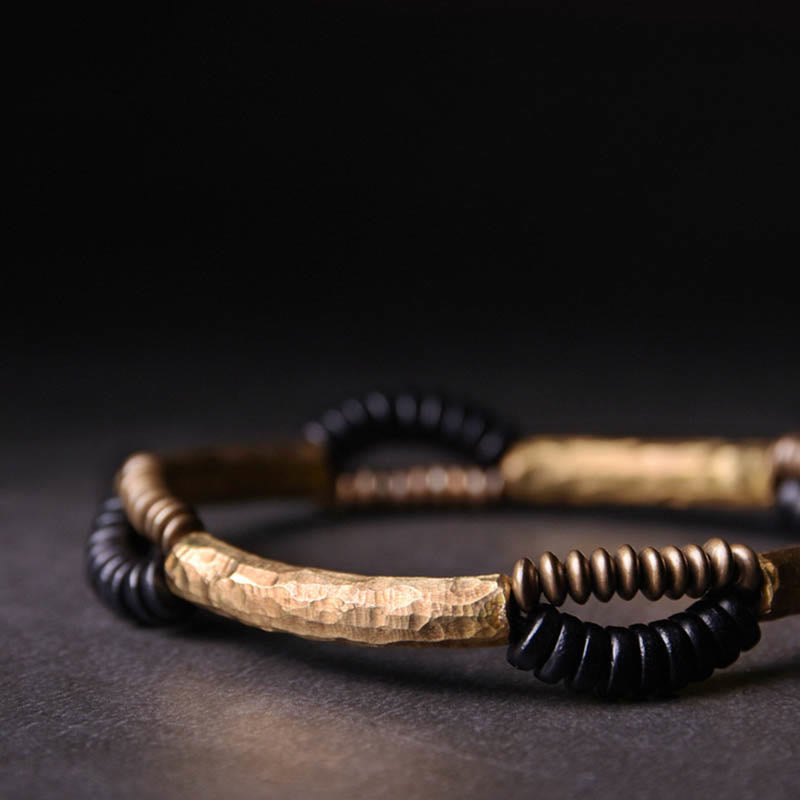 Wear FengShui Vintage Ebony Wood Copper Luck Wealth Handmade Bracelet