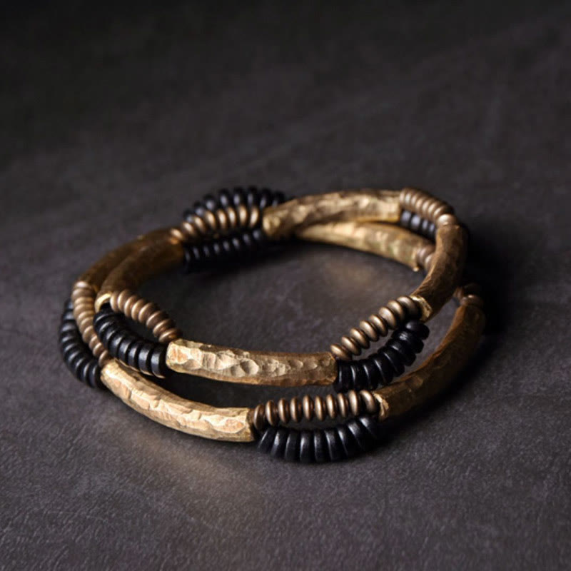 Wear FengShui Vintage Ebony Wood Copper Luck Wealth Handmade Bracelet