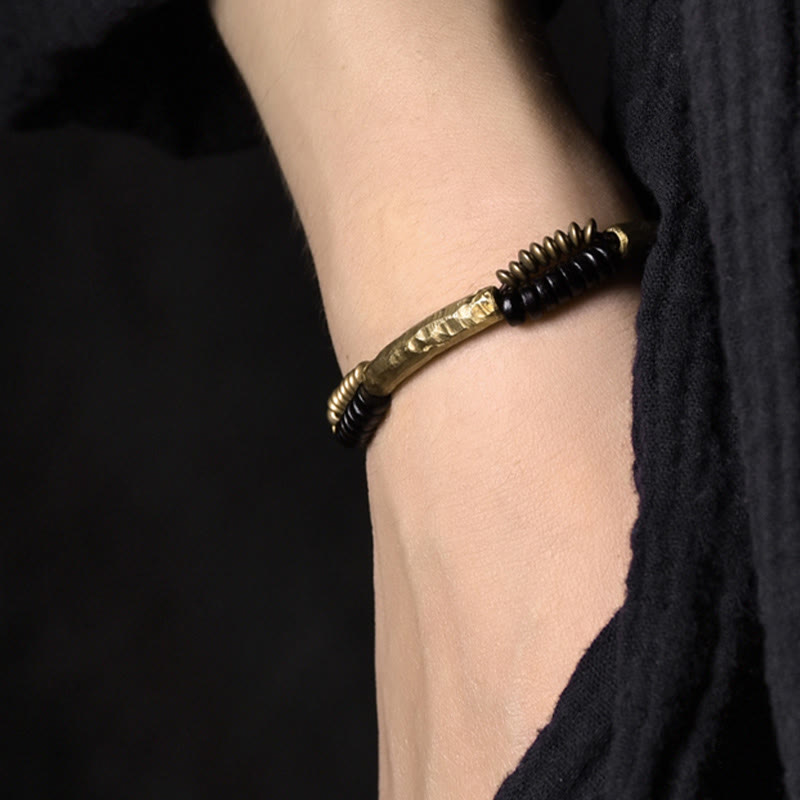 Wear FengShui Vintage Ebony Wood Copper Luck Wealth Handmade Bracelet