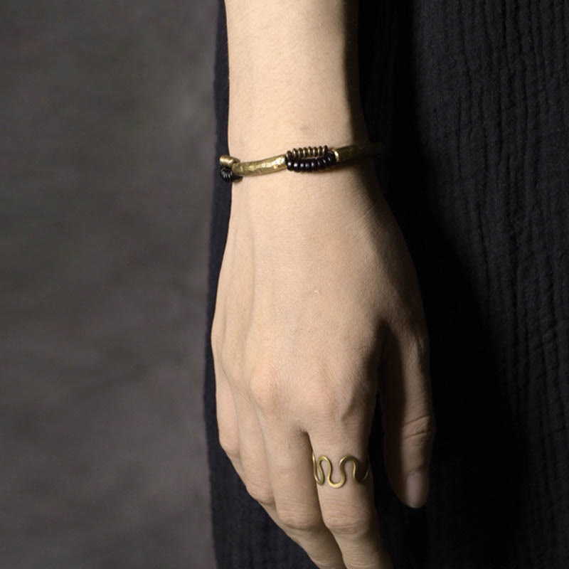 Wear FengShui Vintage Ebony Wood Copper Luck Wealth Handmade Bracelet