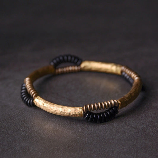 Wear FengShui Vintage Ebony Wood Copper Luck Wealth Handmade Bracelet