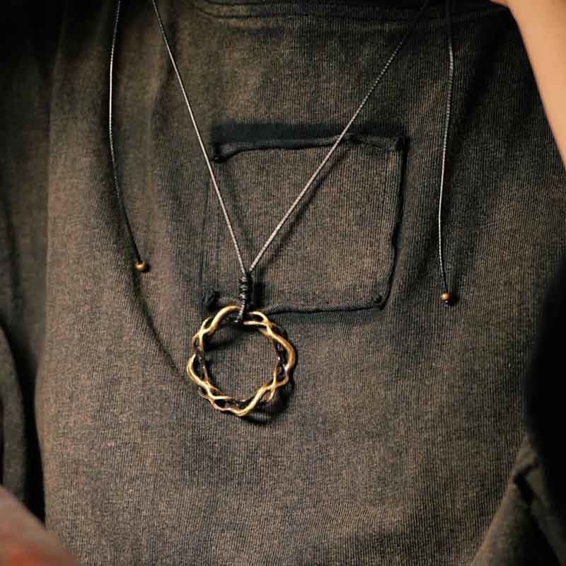 Wear FengShui Vintage Copper Brass Luck Handmade Necklace Pendant