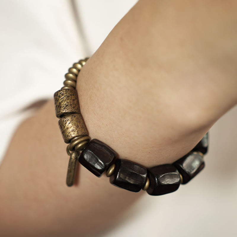 Wear FengShui Vintage Peace Ebony Wood Copper Beads Bracelet