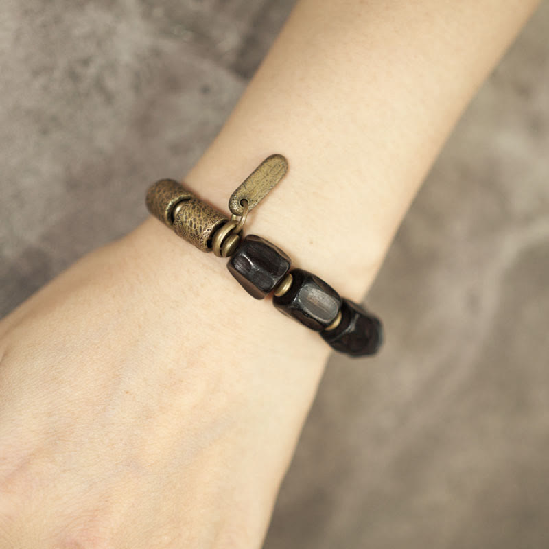 Wear FengShui Vintage Peace Ebony Wood Copper Beads Bracelet